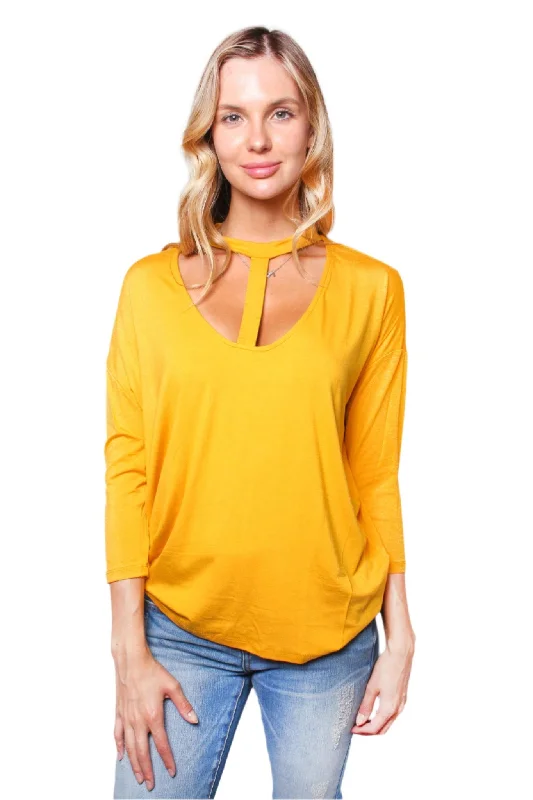 Women's Solid Cut Out Long Sleeve Top