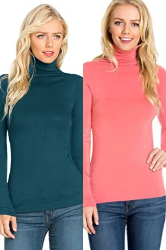 Women's Turtle Neck Long Sleeve Jersey Top - Assorted