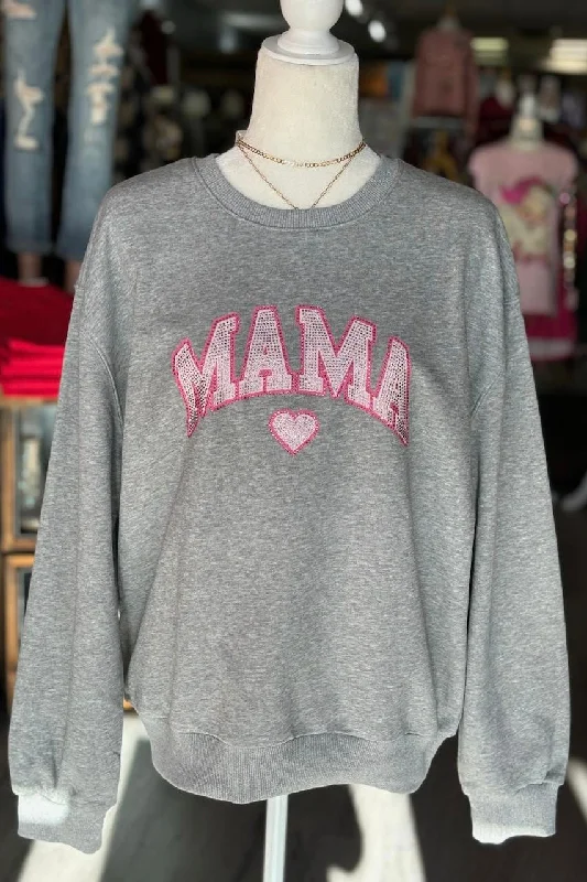 Mama Rhinestone Sweatshirt {H. Grey}