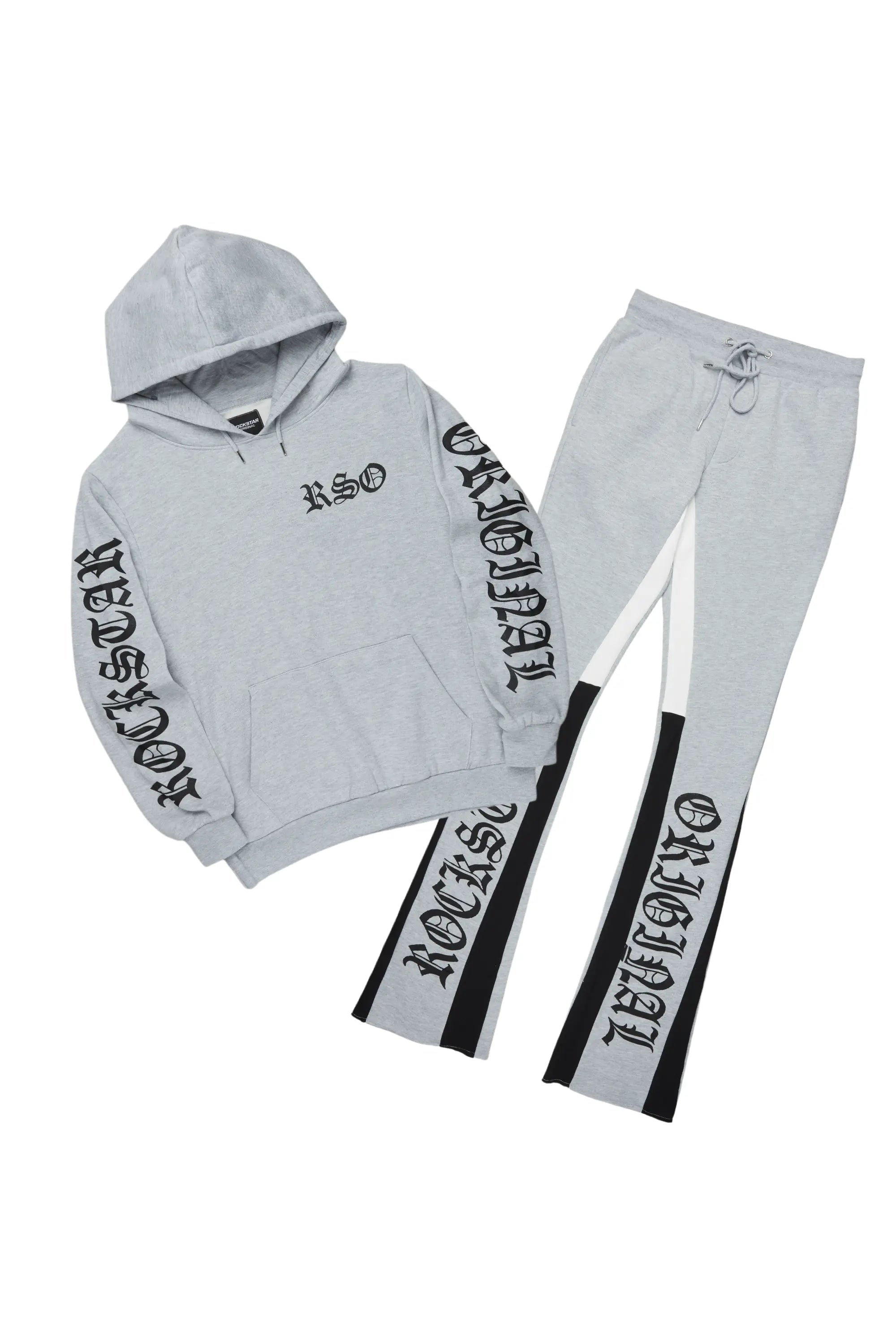 Alonzo Heather Grey Stacked Flare Hoodie Track Set