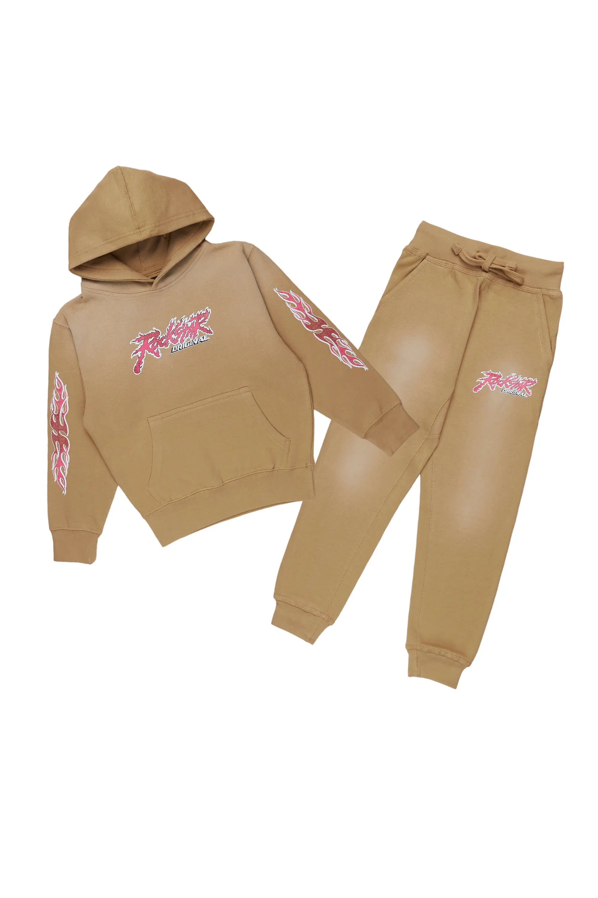 Boys Yash Beige Hoodie Track Pant Set