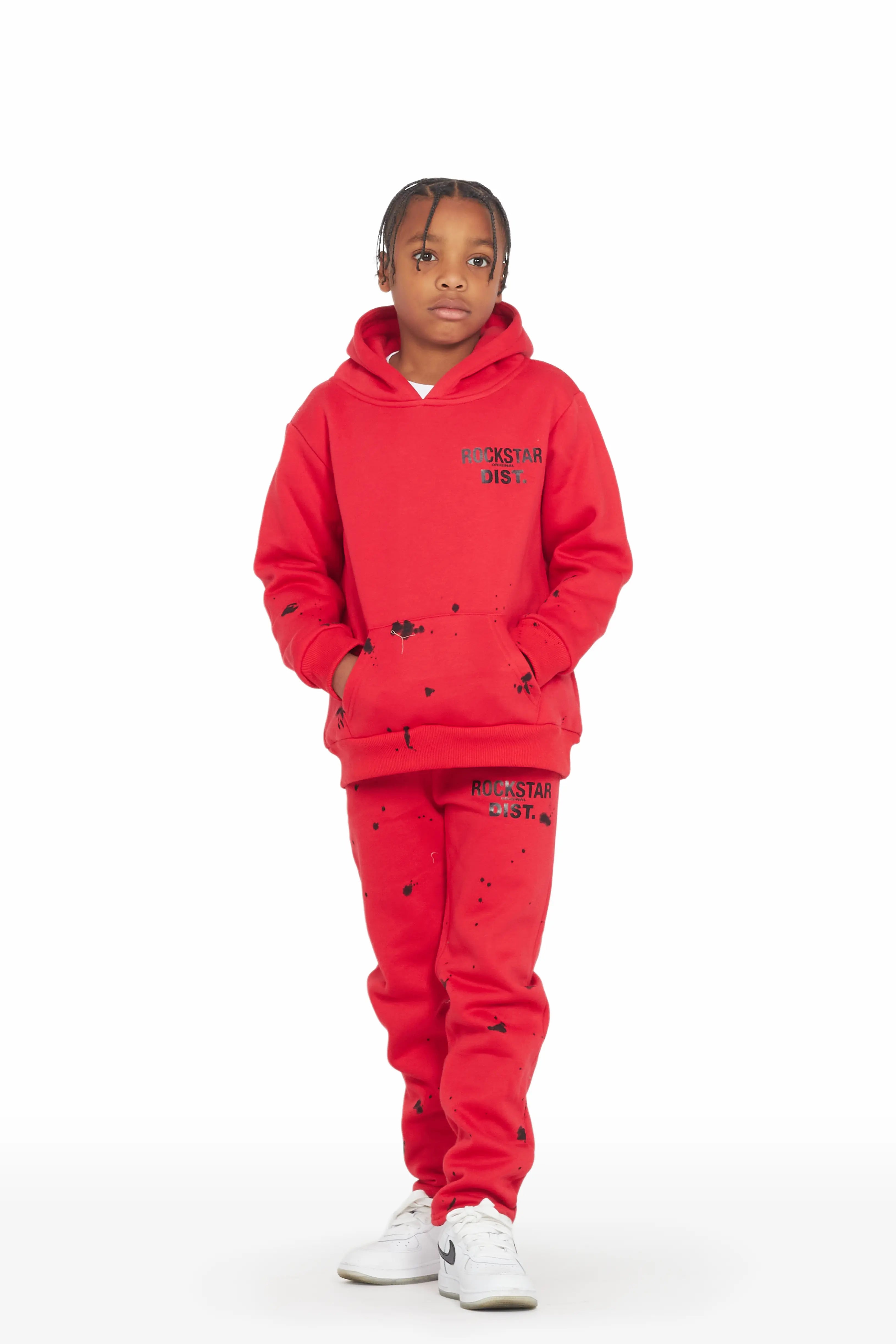 Boys Raffer Red Hoodie Slim Fit Track Set