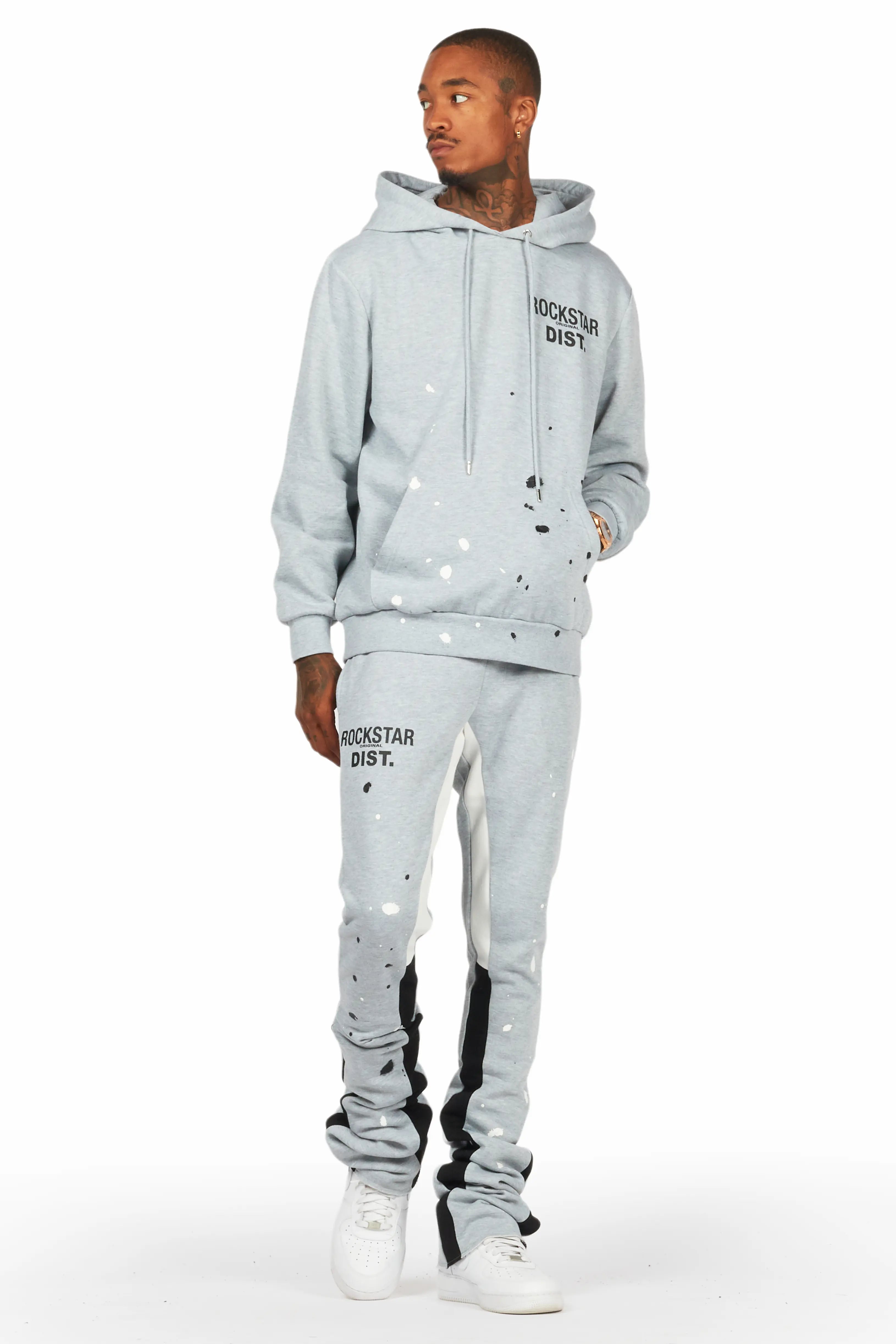 Jaco Heather Grey Hoodie/Super Stacked Flare Pant Track Set