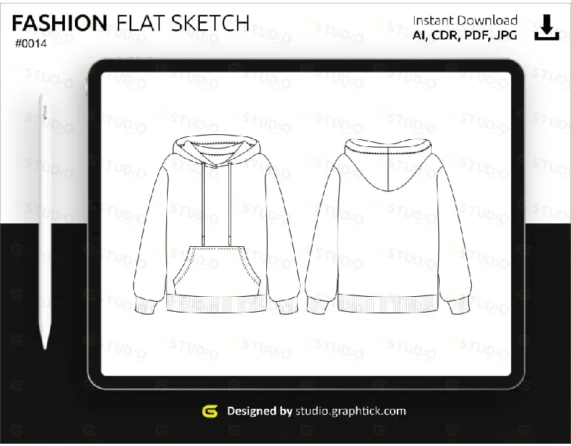 WOMENS PULLOVER HOODIE FLAT SKETCH