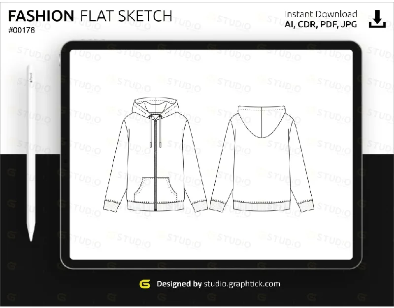 WOMENS ZIPPER HOODIE FLAT SKETCH