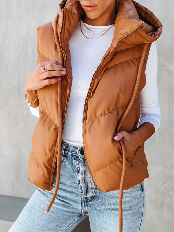 Women’s Cozy Down Zip-Up Hooded Vest for Fall & Winter